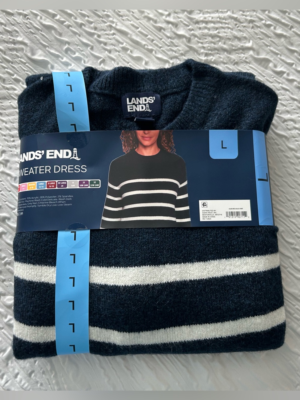 NWT- Lands' End Navy and White Striped Sweater Dress L